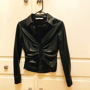 Zara faux leather button up top with cinched waist.